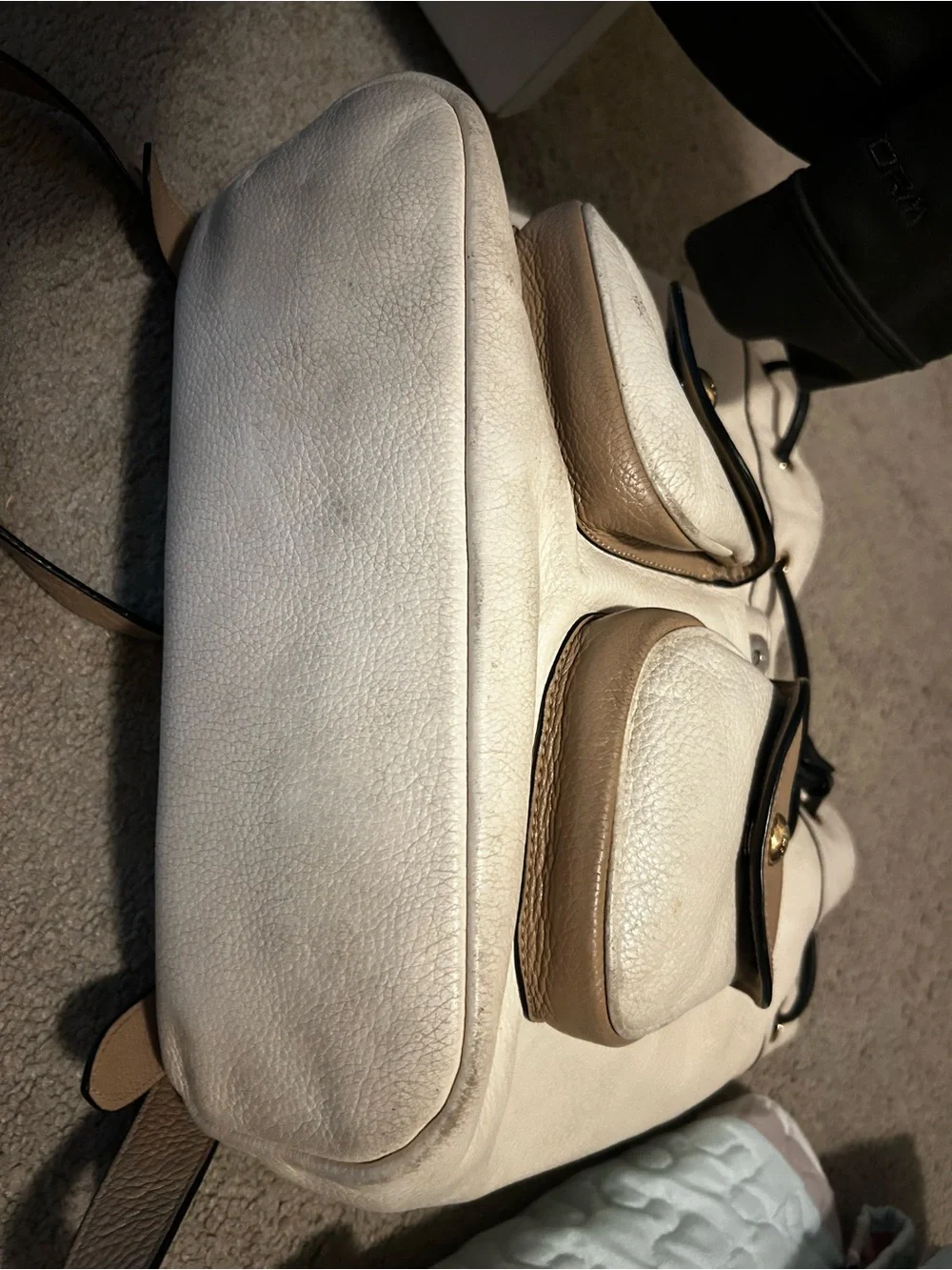 Coach Two-Tone Tan & Cream Leather Backpack